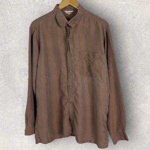 Vintage Silk Masters Brown Long Sleeve Button Down Shirt Mens Size XL Pocket Vtg